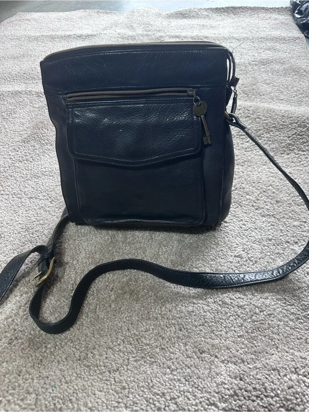 Fossil Black Leather Messenger Crossbody
